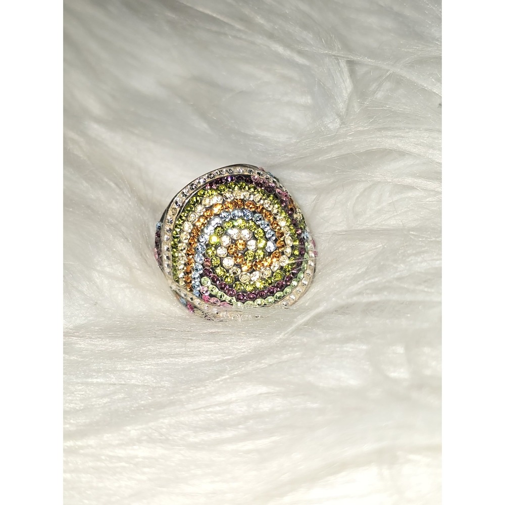 925 Sterling Silver Multi-Color Rhinestone Domed Ring Size 6/14.4g
